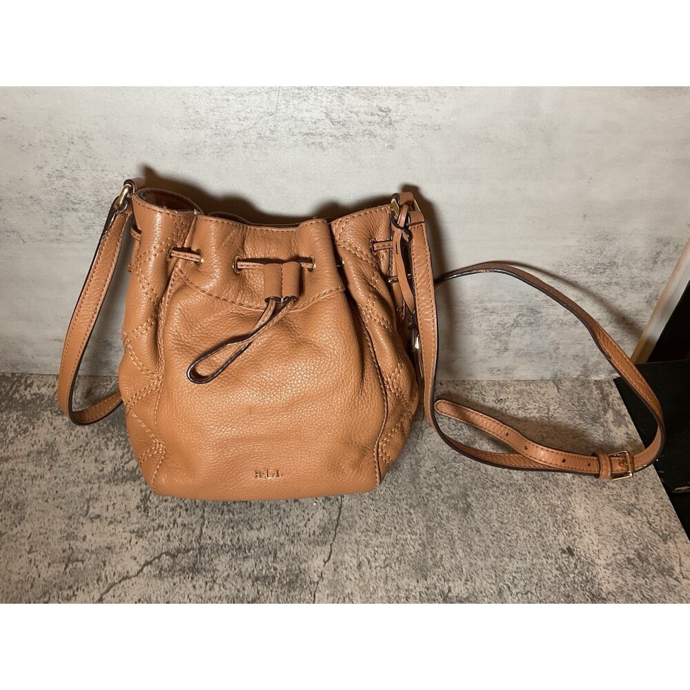 VINTAGE POLO RALPH LAUREN LEATHER DRAWSTRING BUCKET BAG